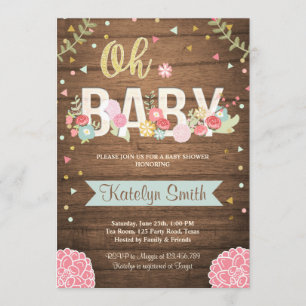 baby shower nodigt Floral Rustic Wood Garden uit Kaart