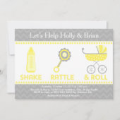 baby shower nodigt Geel uit - Schudden, Rattle & R Kaart (Voorkant)