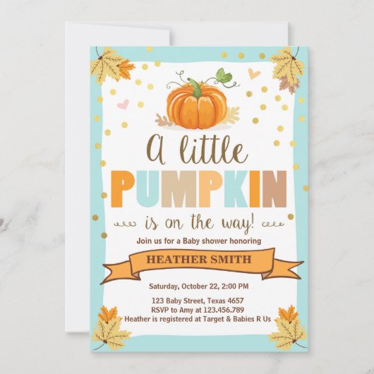 baby shower nodigt Little Pumpkin Blue Boy Herfst  Kaart (Voorkant)