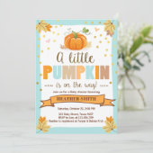 baby shower nodigt Little Pumpkin Blue Boy Herfst  Kaart (Staand voorkant)