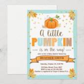 baby shower nodigt Little Pumpkin Blue Boy Herfst  Kaart (Voorkant / Achterkant)