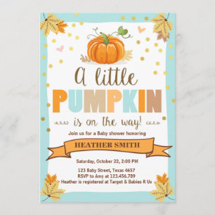 baby shower nodigt Little Pumpkin Blue Boy Herfst  Kaart