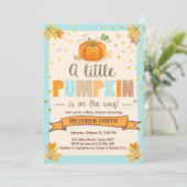 baby shower nodigt Little Pumpkin Blue Boy Herfst  Kaart (Staand voorkant)