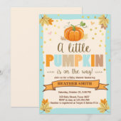 baby shower nodigt Little Pumpkin Blue Boy Herfst  Kaart (Voorkant / Achterkant)
