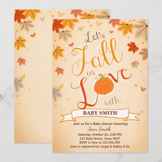 baby shower nodigt Little Pumpkin Herfst uit in Lo Kaart (Voorkant / Achterkant)