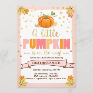 baby shower nodigt Little Pumpkin Pink Girl Herfst Kaart