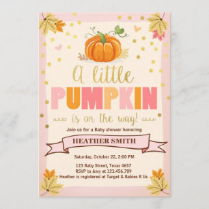baby shower nodigt Little Pumpkin Pink Girl Herfst Kaart