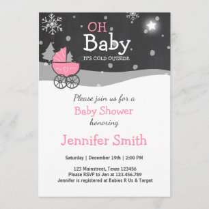 baby shower nodigt Meisje winterkou uit buiten Roz Kaart
