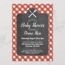 baby shower nodigt Red Gingham Chalk BBQ Style uit