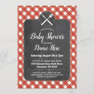 baby shower nodigt Red Gingham Chalk BBQ Style uit Kaart