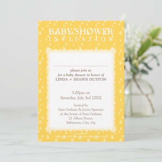 BABY SHOWER NODIGT :: regendruppels 10P Kaart (Staand voorkant)