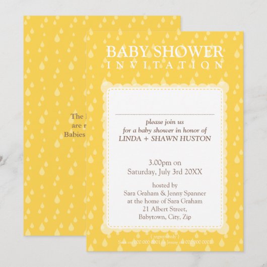 BABY SHOWER NODIGT :: regendruppels 10P Kaart (Voorkant / Achterkant)