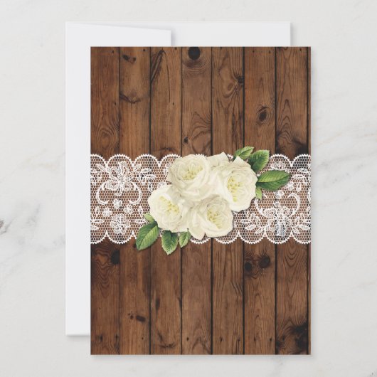 baby shower nodigt Rustic Party Lace Wood Roos uit Kaart (Achterkant)