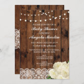 baby shower nodigt Rustic Party Lace Wood Roos uit Kaart (Voorkant / Achterkant)