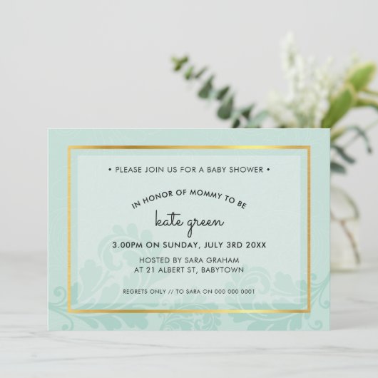 BABY SHOWER NODIGT schattige bloeiende munt goud Kaart (Staand voorkant)