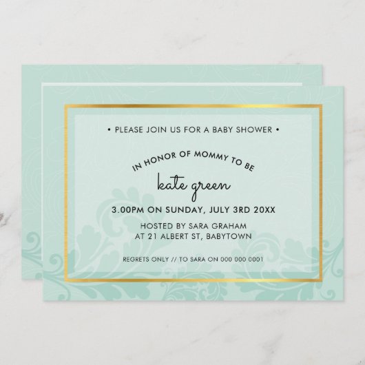 BABY SHOWER NODIGT schattige bloeiende munt goud Kaart (Voorkant / Achterkant)