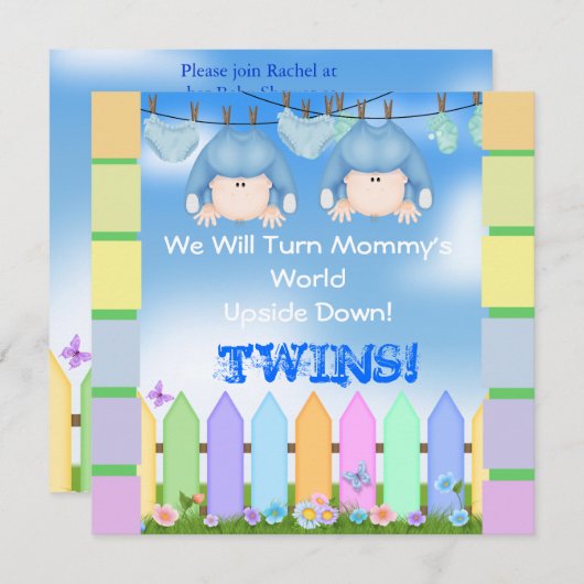 BABY SHOWER nodigt TWINS uit! Kaart (Voorkant / Achterkant)