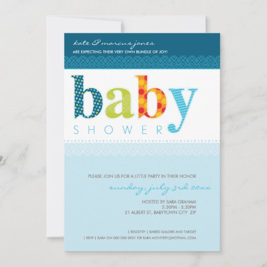 BABY SHOWER NODIGT UIT :: baby-letters 4P Kaart (Voorkant)