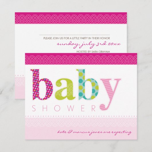 BABY SHOWER NODIGT UIT:: baby pattereerde letters  Kaart (Voorkant / Achterkant)
