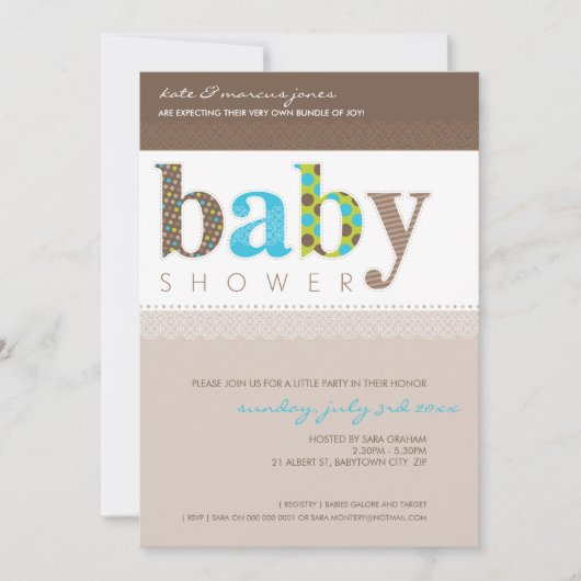 BABY SHOWER NODIGT UIT:: baby pattereerde letters  Kaart (Voorkant)