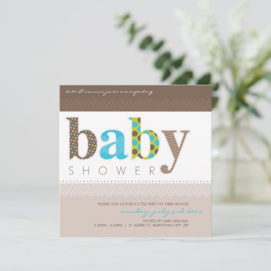 BABY SHOWER NODIGT UIT:: baby patterned letters 1S Kaart (Staand voorkant)