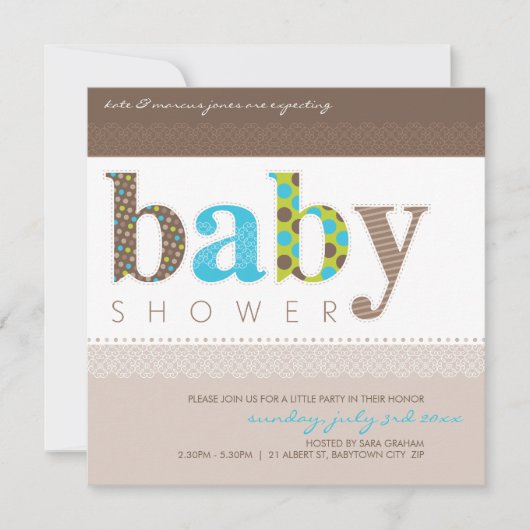 BABY SHOWER NODIGT UIT:: baby patterned letters 1S Kaart (Voorkant)