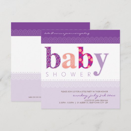 BABY SHOWER NODIGT UIT:: baby patterned letters 2S Kaart (Voorkant / Achterkant)