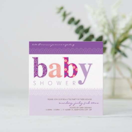 BABY SHOWER NODIGT UIT:: baby patterned letters 2S Kaart (Staand voorkant)