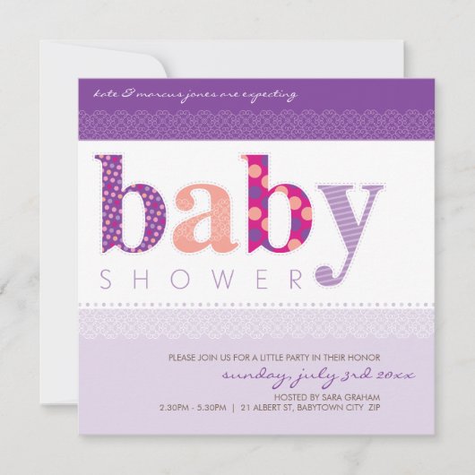 BABY SHOWER NODIGT UIT:: baby patterned letters 2S Kaart (Voorkant)