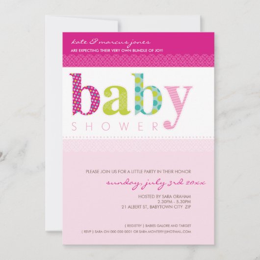 BABY SHOWER NODIGT UIT:: baby patterned letters 3P Kaart (Voorkant)