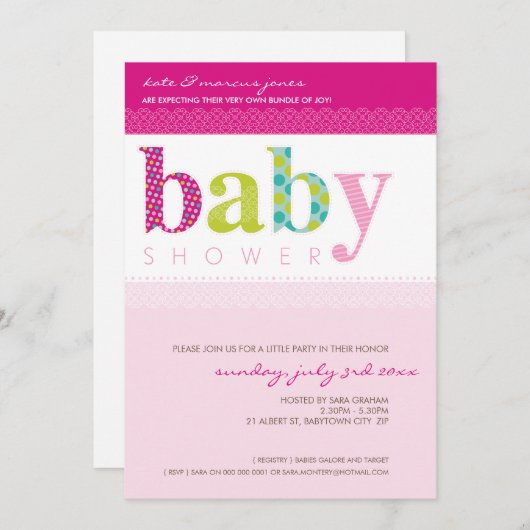 BABY SHOWER NODIGT UIT:: baby patterned letters 3P Kaart (Voorkant / Achterkant)