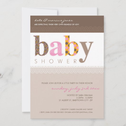 BABY SHOWER NODIGT UIT:: baby patterned letters 5P Kaart (Voorkant)