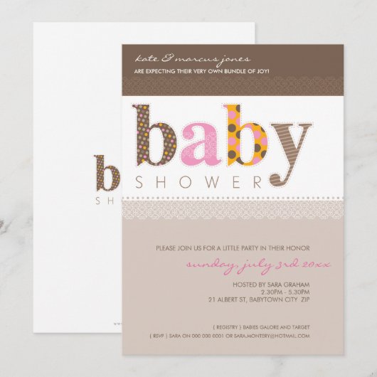 BABY SHOWER NODIGT UIT:: baby patterned letters 5P Kaart (Voorkant / Achterkant)