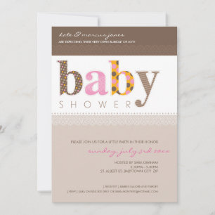 BABY SHOWER NODIGT UIT:: baby patterned letters 5P Kaart