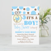 baby shower nodigt uit - Blauwe luierpop & pooldot Kaart (Staand voorkant)