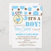 baby shower nodigt uit - Blauwe luierpop & pooldot Kaart (Voorkant / Achterkant)