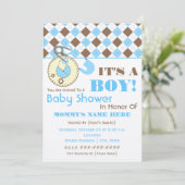 baby shower nodigt uit - Dappere dun blauw en brui Kaart (Staand voorkant)