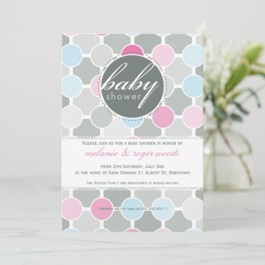 BABY SHOWER NODIGT UIT:: fizzy spots 2P Kaart (Staand voorkant)