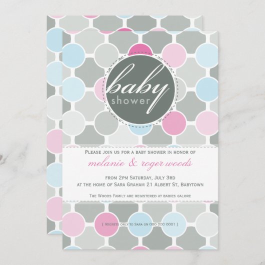 BABY SHOWER NODIGT UIT:: fizzy spots 2P Kaart (Voorkant / Achterkant)