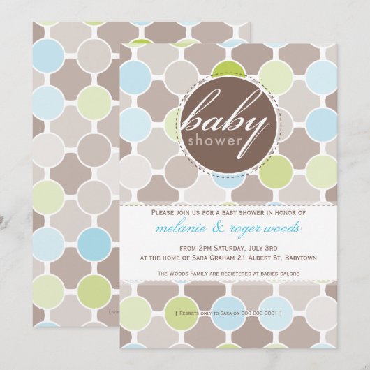 BABY SHOWER NODIGT UIT:: fizzy spots 6P Kaart (Voorkant / Achterkant)