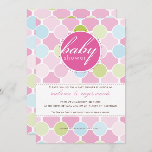 BABY SHOWER NODIGT UIT:: fizzy spots 9P Kaart (Voorkant / Achterkant)