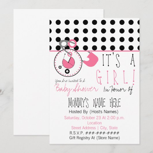 baby shower nodigt uit - Roze dunne darm Kaart (Voorkant / Achterkant)