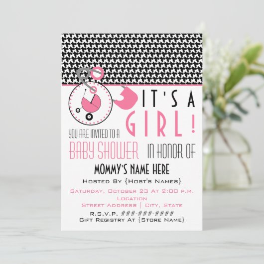 baby shower nodigt uit - Roze dunne dunne dunne du Kaart (Staand voorkant)