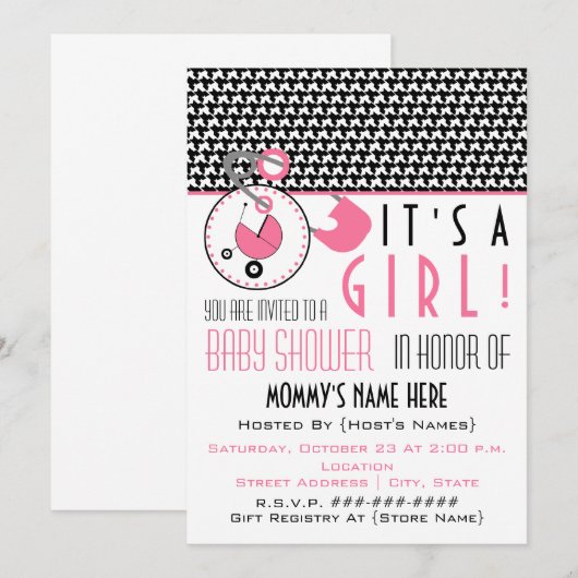 baby shower nodigt uit - Roze dunne dunne dunne du Kaart (Voorkant / Achterkant)