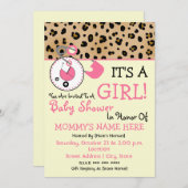 baby shower nodigt uit - Roze dunne pin & luipaard Kaart (Voorkant / Achterkant)