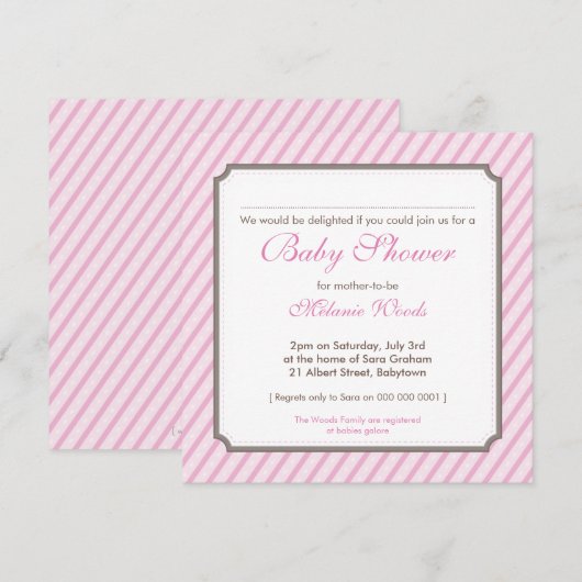 BABY SHOWER NODIGT UIT:: snoep Stripes SQ Kaart (Voorkant / Achterkant)