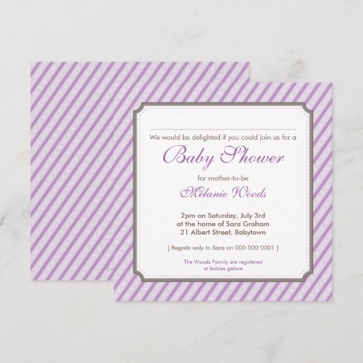 BABY SHOWER NODIGT UIT:: snoepjes strepen 6SQ Kaart (Voorkant / Achterkant)