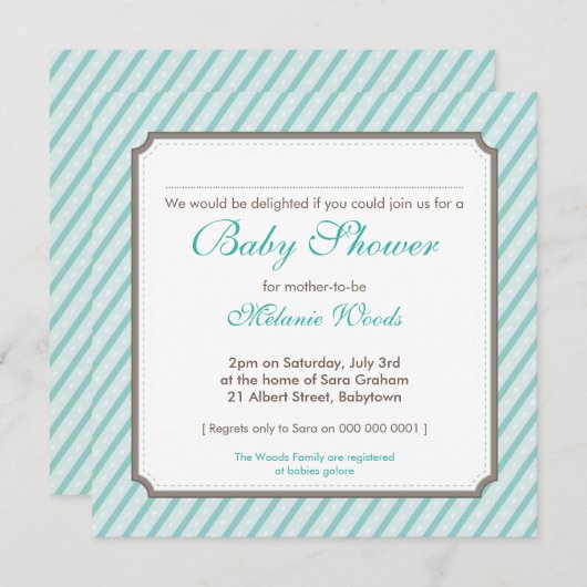 BABY SHOWER NODIGT UIT:: snoepjes strepen 7SQ Kaart (Voorkant / Achterkant)