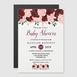 Baby shower nodigt uit tot: Blush Pink Burgundy Fl Magnetische Uitnodiging