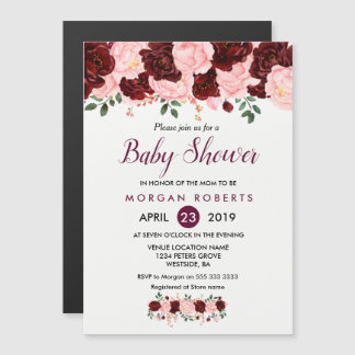 Baby shower nodigt uit tot: Blush Pink Burgundy Fl Magnetische Uitnodiging